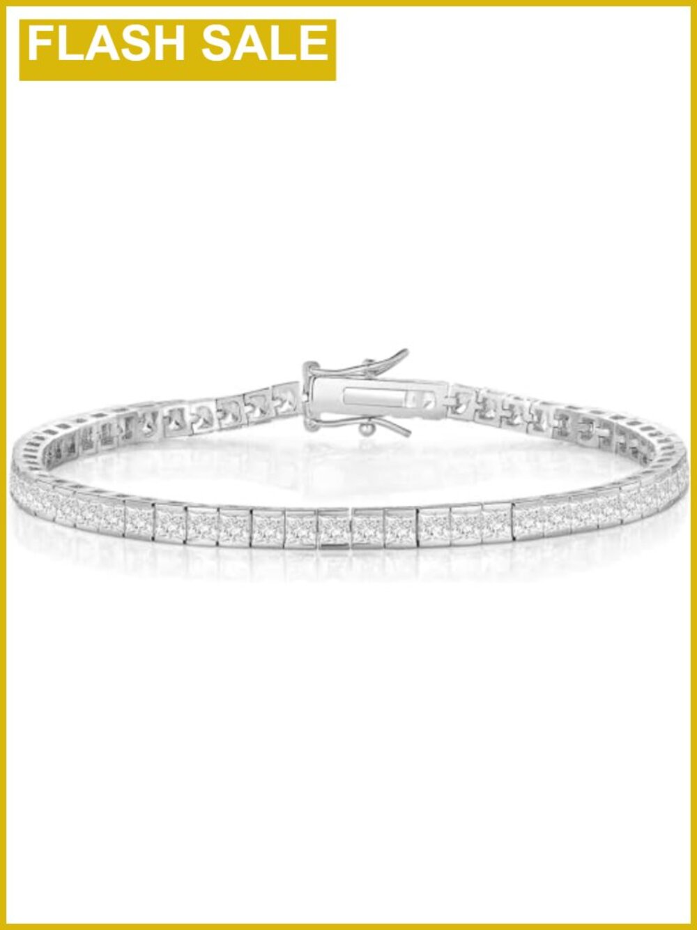 Square Cubic Zirconia Tennis Bracelet 18K Gold Plated 2.5mm Thin